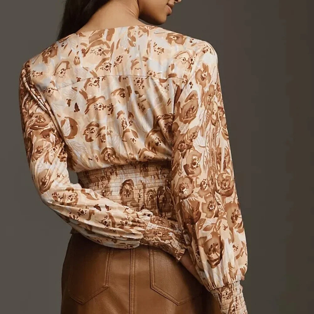 Anthropologie Tiny Valentina Long-Sleeve Printed Surplice Top - Picture 2 of 8
